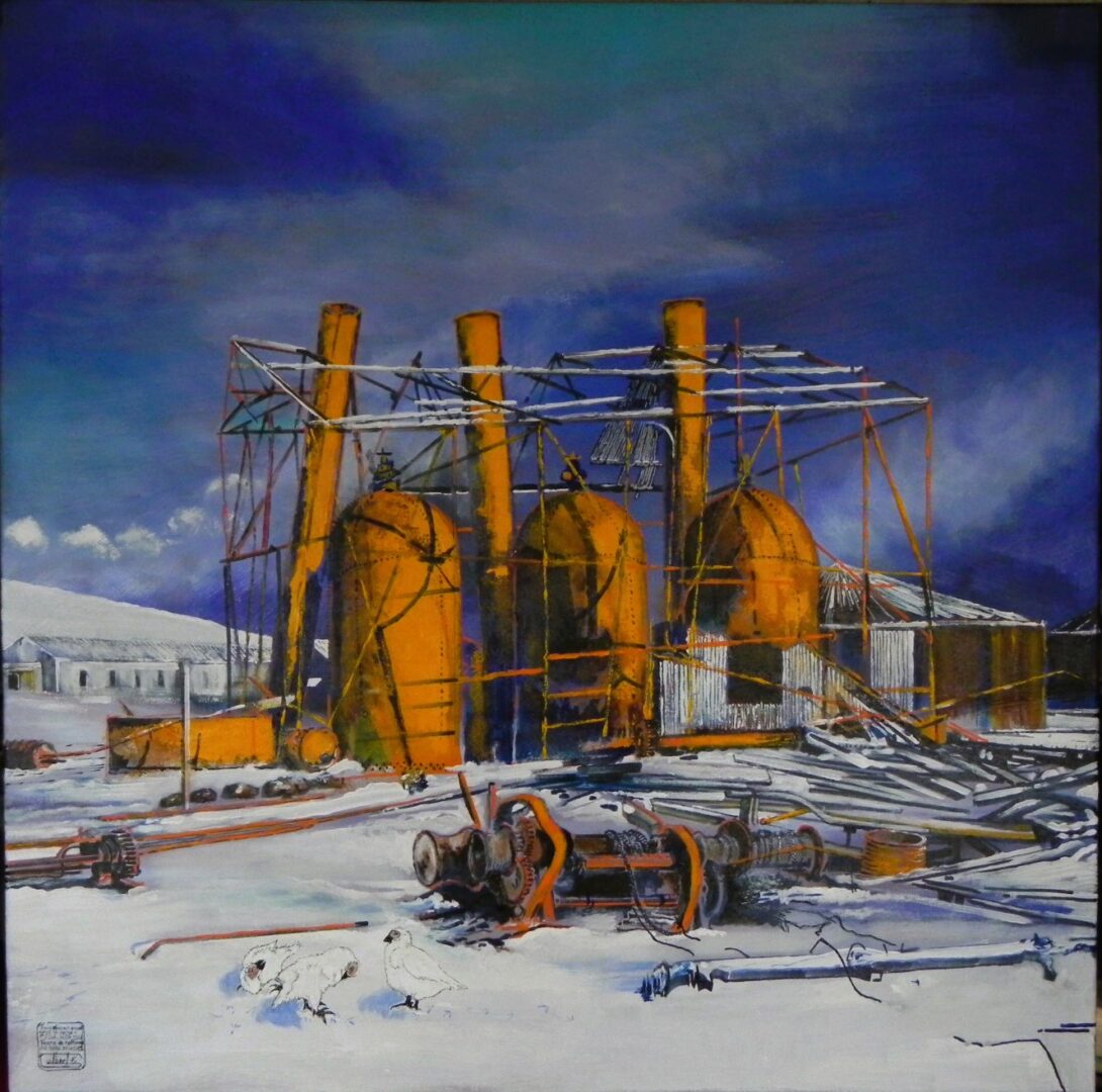 TROIS CHIONIS JOUANT SUR LA NEIGE